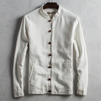 

HOHO 2020 Men Spring Chinese-style Stand Collar Jacket Youth Cotton Linen Frog Slim Fit Flax Jacket