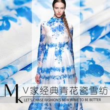 Высококачественная китайская и белая фарфоровая ткань с цифровой печатью, шелк, шифон, летнее платье, ширина 140 см, одежда для шитья своими руками