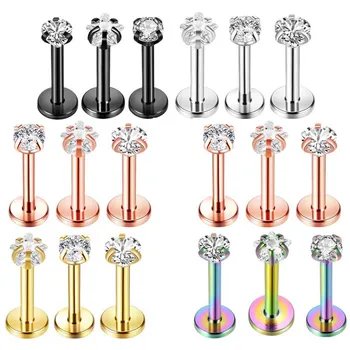 

Surgical Steel Ear Cartilage Tragus Helix Piercing Labret Lip Stud Ring Internally Thread Body Jewelry Assorted Zircon Gem Charm