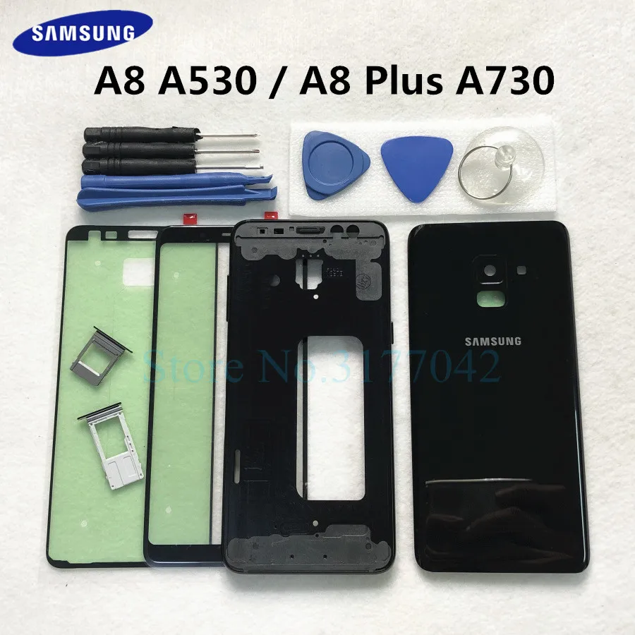 Чехол с полным корпусом для samsung Galaxy A8 A530 A530F A8 Plus A730 A730F, переднее стекло, средняя рамка, задняя крышка для батареи