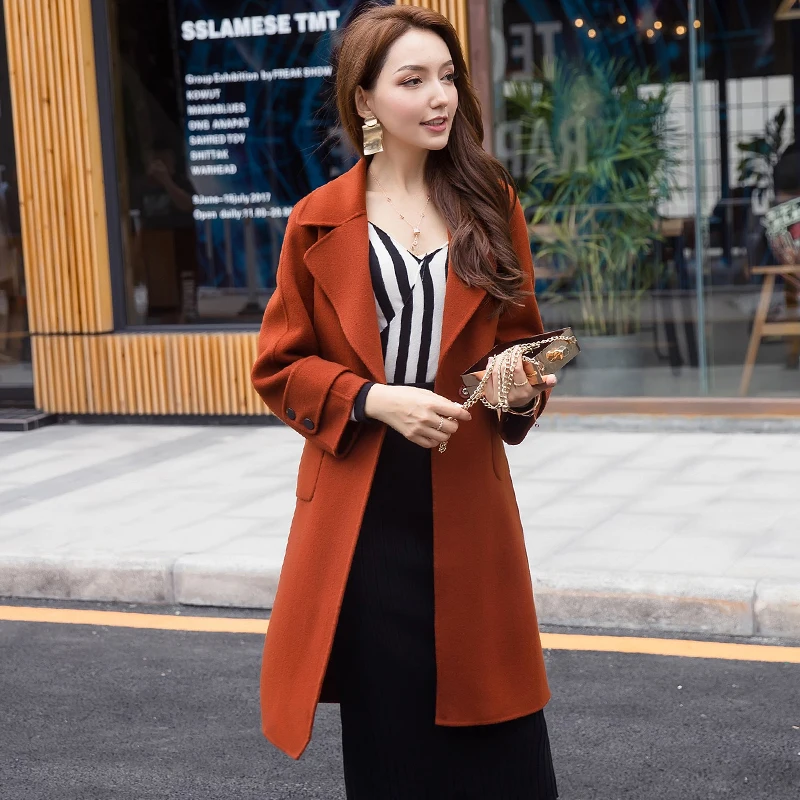 

2019 new fashion women's Temperament solid color woolen coat long jecket coat