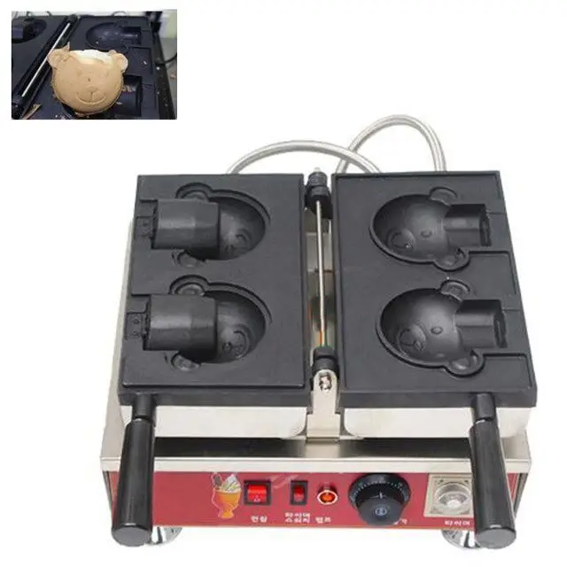 110v 220 v-240 v маленький медведь формы вафельница машина мороженое тайяки machne - Цвет: 1 plates (2 bears)
