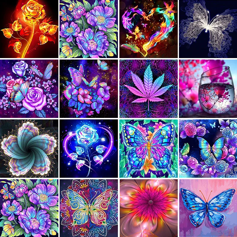 5D DIY Diamond Painting Flowers and Butterfly Full Drill Colorful Diamond Embroidery Rose Cross Stitch Kit Home Decoration Gift