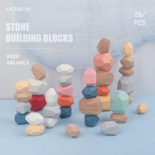 Del bambino di Costruzione Blocchi di Legno Colorato di Pietra Jenga Giocattolo Educativo Creativo Nordic Stile Accatastamento Gioco Arcobaleno di Legno del Regalo Del Giocattolo