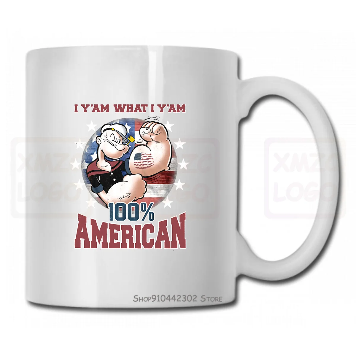 Popeye The Sailorman 100 American Flag Mens Mug Cup Tattoo Stars