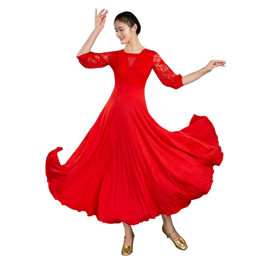 

Women's White Standard Ballroom Dance Dress Waltz Tango Music Concert Costumes Spanish Flamenco Practice Dress