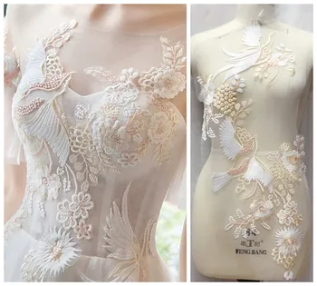 

Chinese Style embroidery lace patches with birds elements High quality 1 piece! Model stage dress making lace lady gowns lace