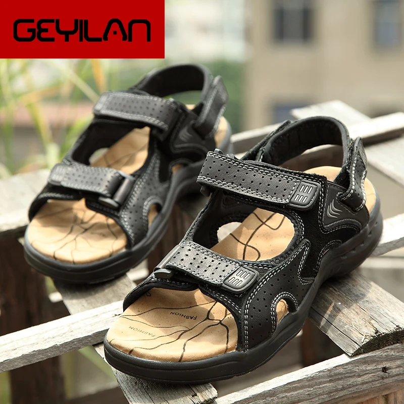 

Classic Men Sandals Genuine Leather Male Beach Sandals outdoor breathable Soft Comfortable Outdoor Beach Slippers Man Sandals