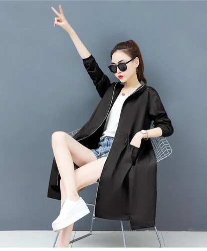 Black(with liner) 3 цвета, осенне-весенний длинный плащ с капюшоном, повседневное офисное Женское пальто с карманами, пальто в Корейском стиле, Новые поступления - Цвет: Black(with liner)