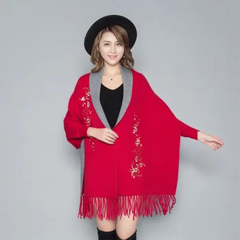 

Women Embroidery Flower Scarves Artificial Cashmere Echarpes Shawl Soft Mujer Bufanda Pashmina Tassels Wrap Mantilla Cape