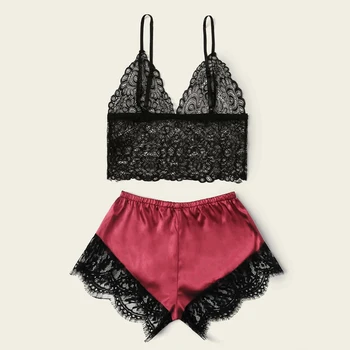 

West Biking Womens Pajamas Sleepwear Sexy Lace Lingerie Summer Thin Pyjamas Women Set Sexy V-neck Backless Pijamas Female