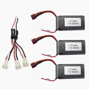 

3PCS 7.4V 1600mah T-head high-rate lithium battery with 1 pallet 3 charging conversion cable for 9125 1:10 accessories