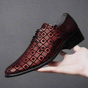 

New Trend Men Oxford Dress Shoes Black Red Office Shoes for Mens Fashion Men Casual Shoes Luxury Brand Men Wedding Dress Shoes