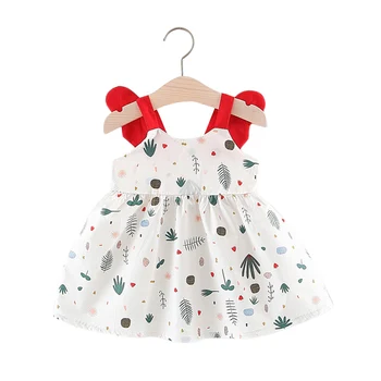 

Dots Printing Children Girls Suspender Skirts Beautiful Big Bow Kids Dress 2020 Summer Sweet Girl Beach Combo with Straw Hat