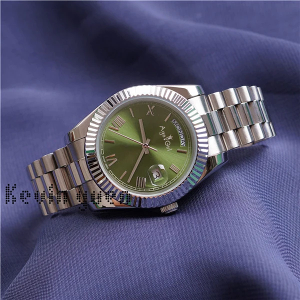 Silver Green Элитный бренд Для мужчин Daydate розовое золото серебристый, черный зеленый часы автоматические механические Нержавеющая сталь часы с сапфирами текущая дата - Цвет: Silver Green