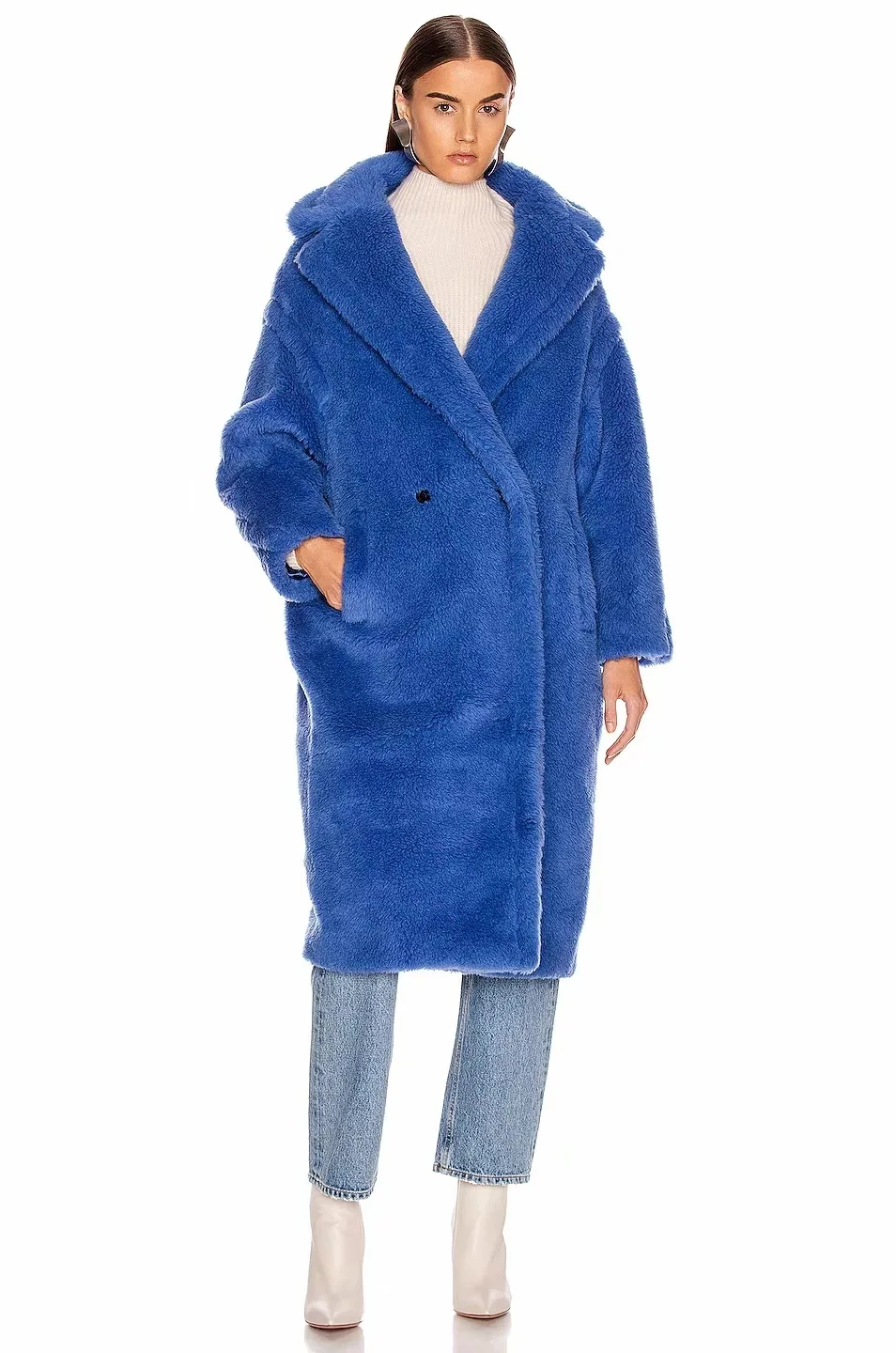 Зимнее женское высококачественное пальто из искусственного меха кролика роскошное длинное меховое пальто с отворотом толстые теплые женские плюшевые пальто больших размеров CH809