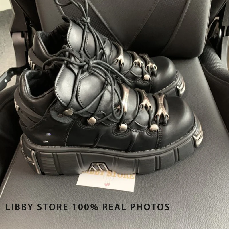 Женские ботильоны из натуральной кожи на платформе ботинки в стиле панк и готика