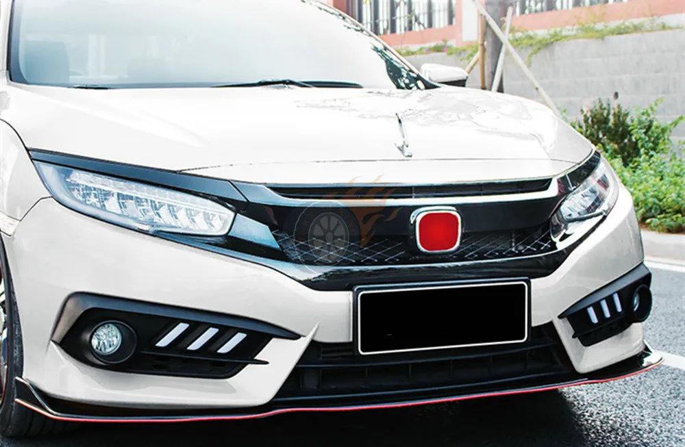 Глянцевая черная ячеистая сетка R Тип Гриль для Honda Civic 10th Gen- передний бампер ABS гоночные решетки запчасти для автомобилей