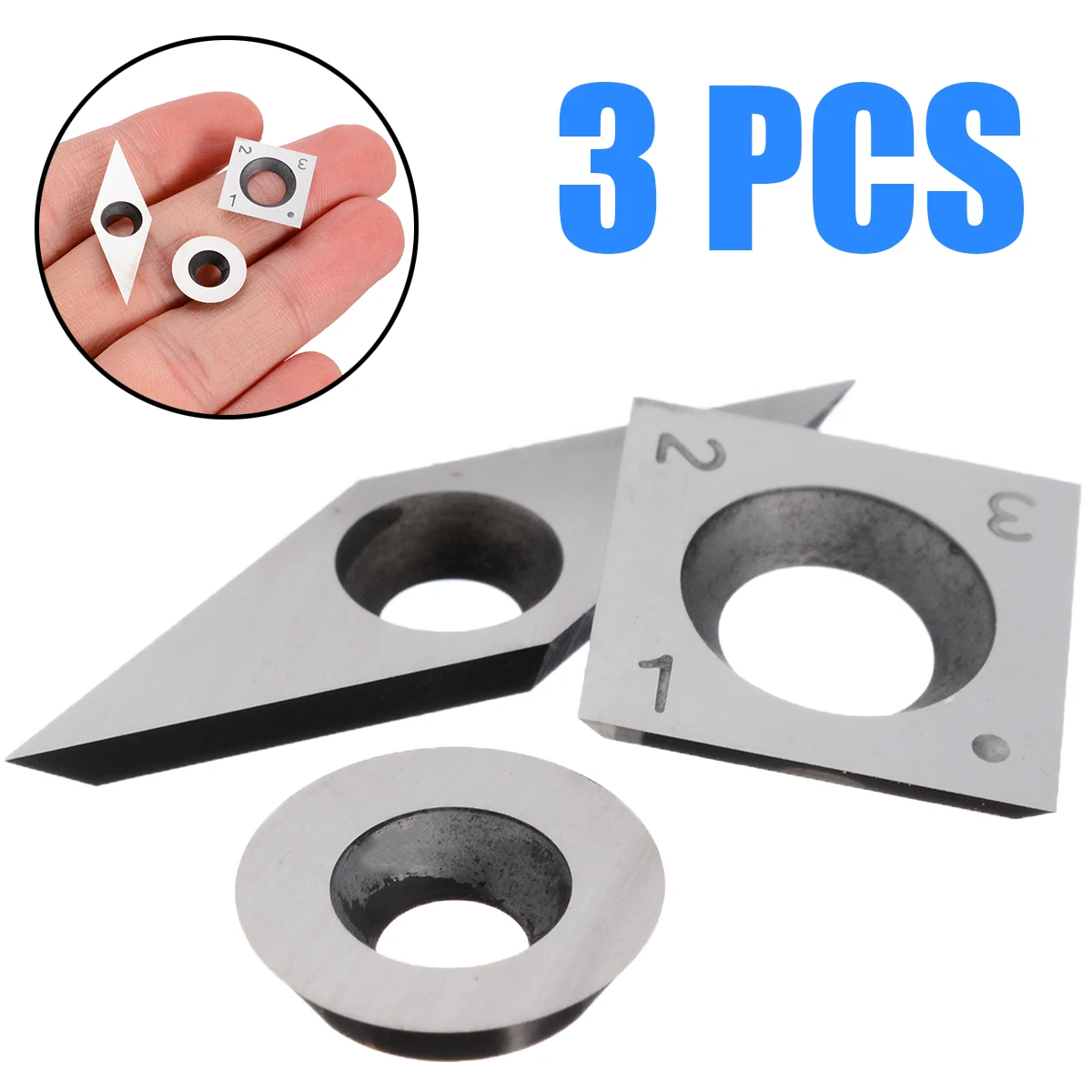 3pcs/Set 94.5HRA Cutters Tungsten Carbide Inserts High Hardness Blades for CNC Lathe Turning Tool Woodworking