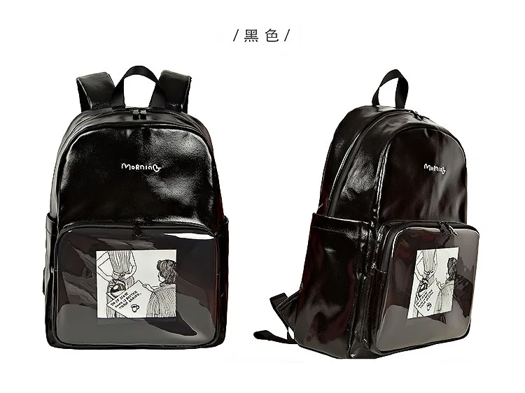 Дизайн Harajuku стиль Холст Водонепроницаемый рюкзак для женщин и мужчин ноутбук дорожные рюкзаки - Цвет: Черный