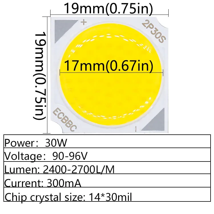 30 Вт светодиодный COB светильник 10 шт. в партии 30 Вт светодиодный COB светильник на плате 19*19 мм высокомощный светодиодный светильник-чип лампа Точечный светильник