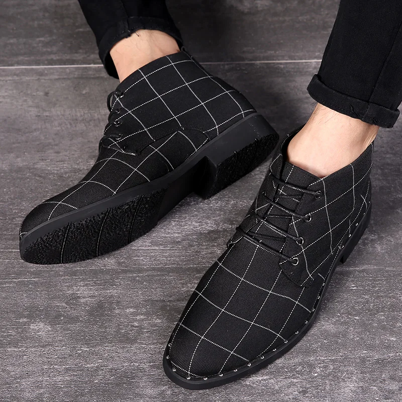 Yomior Autumn Winter Vintage Men Shoes Round Toe Canvas Business Ankle Boots Black Dress Breathable Chelsea Boots Loafers