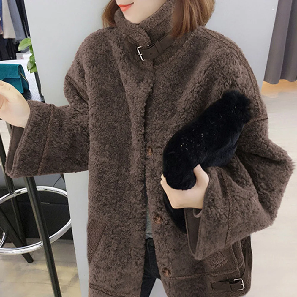 2021 Women's New Winter Jacket Japanese Korean Style Coat Imitation Lamb Plush High Collar Thick Fashion Warm Jacket Coats