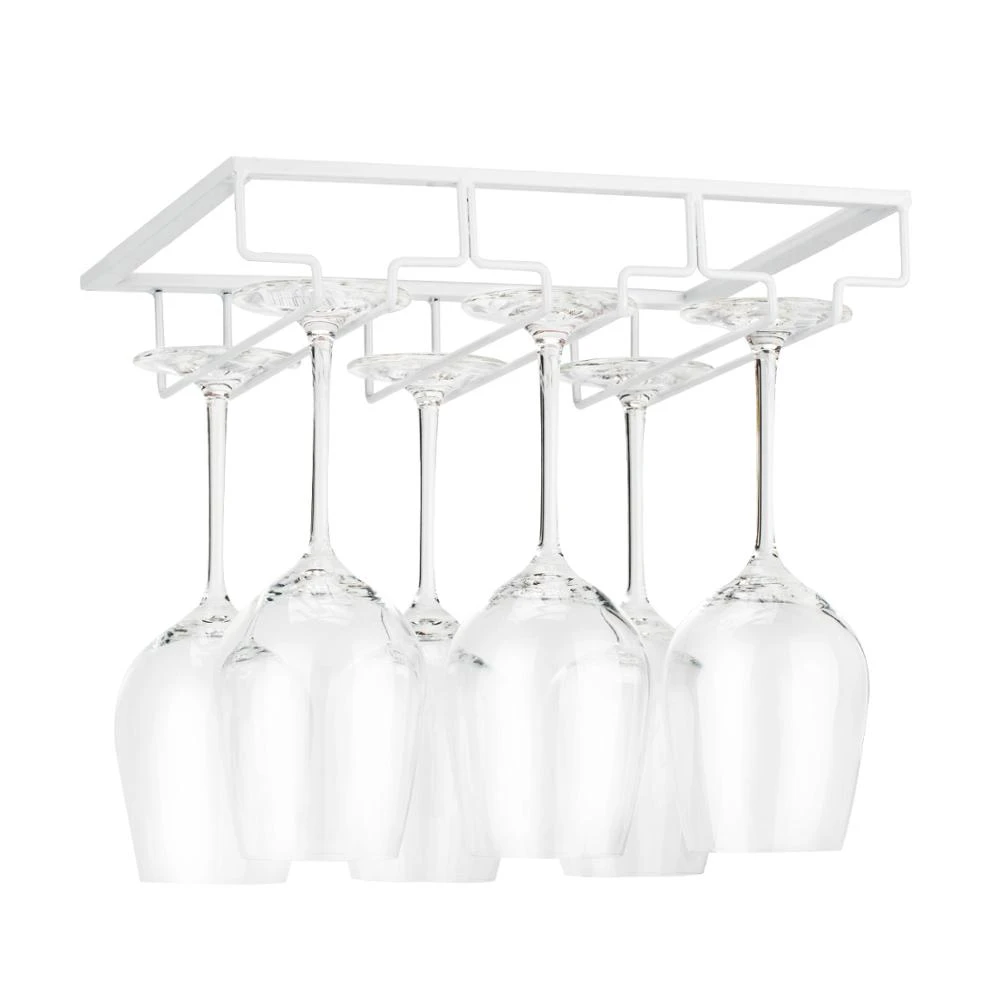 Under Cabinet Stemware Wine Glass Holder Glasses Storage Hanger Metal Organizer for Bar Kitchen Black Wine Glass Rack 