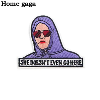 

Wholesale 20pcs/lot She Doesn't even go here Patches Embroidered Iron On Accessories Sewing Fabric Patch Clothing Stickers D3025