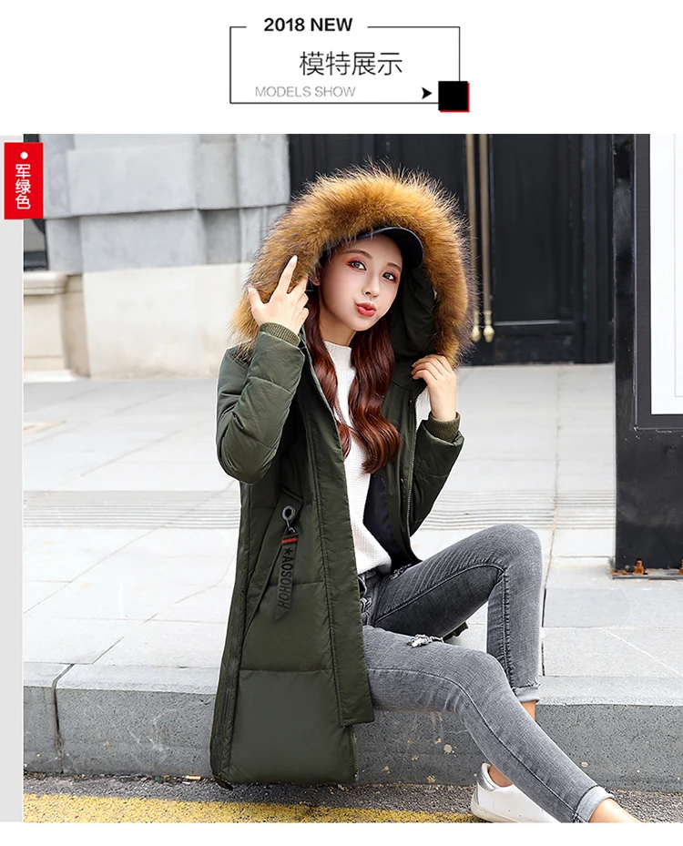 Solid Fur Hooded Thicken Long down cotton coats Women Casual Long Sleeve Warm Cotton Coats Female Hardy Jackets New large size