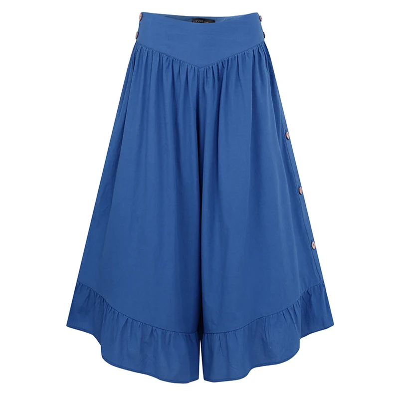 ZANZEA Summer High Waist Flare Trousers Bohemian Ruffles Hem Pants Women Wide Leg Pantalon Casual Lace Up Flounce Palazzo 5XL