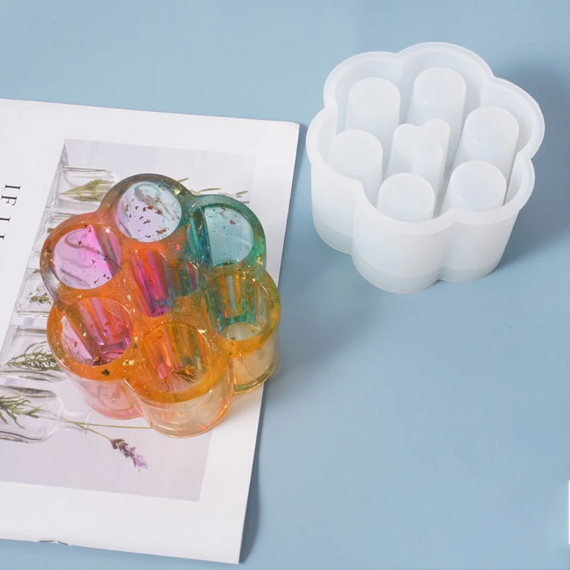 

1 Pc Crystal Epoxy Resin Mold 6 Grids Round Lipstick Storage Box Case Holder Casting Silicone Mould DIY Crafts Making Tools