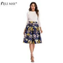 JLI может Винтаж золотой цветочный принт тиснение юбка осень зима для женщин Дворцовый стиль ретро элегантный империя плиссированные миди юбки