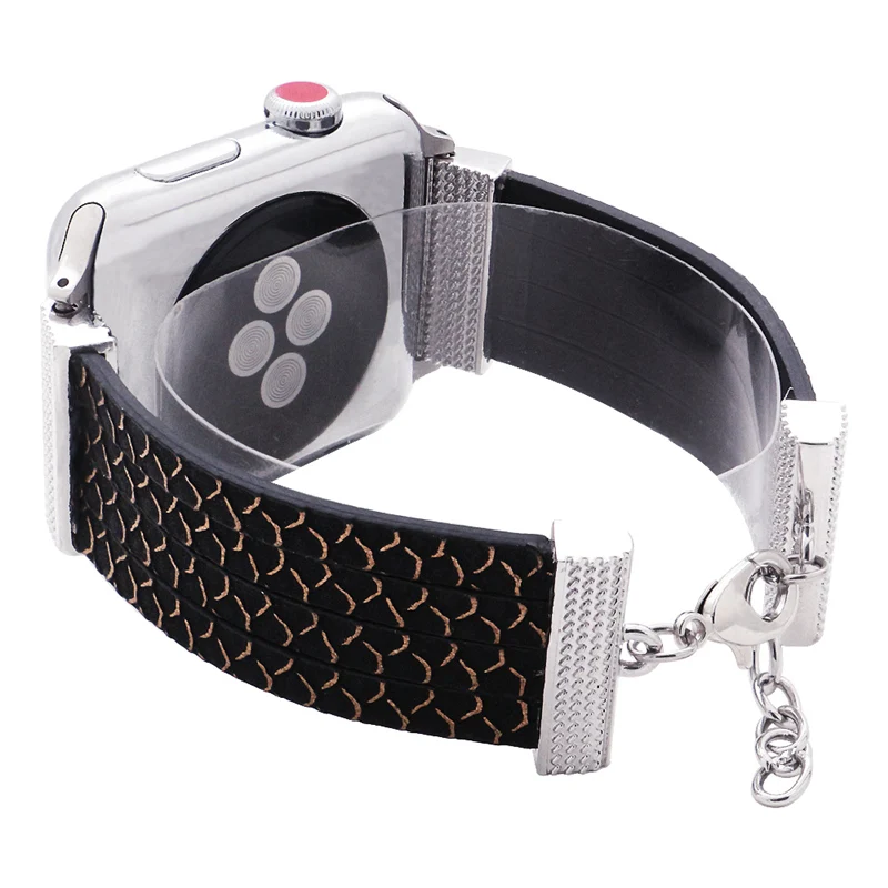 Lureen кожаный ремешок для наручных часов iwatch, 38, 40, 42/44 мм, ремешок для часов, с рисунком в виде водной ряби узор черный кожаный подарок для Для мужчин Для женщин