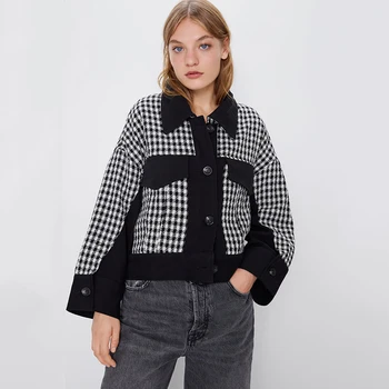 

2019 ZA Autumn Plaid Jacket Fashion Ladies New Hot Sales Lapels Long Sleeve Pocket Single-breasted Loose Casual Short Jacket