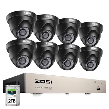 

ZOSI 1080p Video Surveillance System 8CH HD-TVI 1080P H.265+ CCTV DVR with 8PCS HD 2.0MP In/Outddor Dome Security Cameras Kit