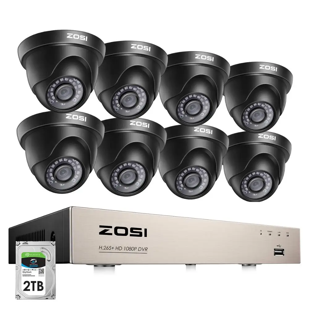 Камера видеонаблюдения ZOSI HD Купольные Камеры 8 каналов 1080 пикселей H.265 + DVR шт.|system