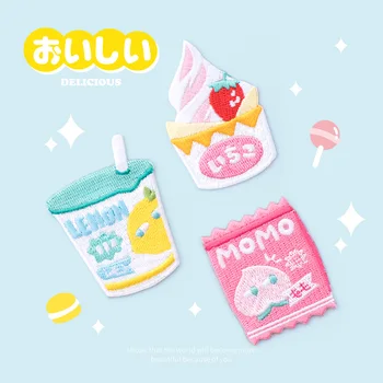 

AHYONNIEX 1 Piece Embroidered Delicious Patches Clothes Bag DIY Applique Embroidery Parches Iron Stick On Patch for Phone Case
