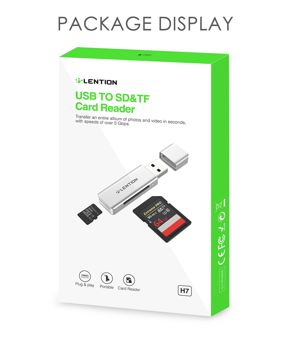USB 3,0 для SD/Micro SD кард-ридер, usb тип A двойной адаптер для карт памяти совместимый MacBook Air& Pro, Surface Book и многое другое