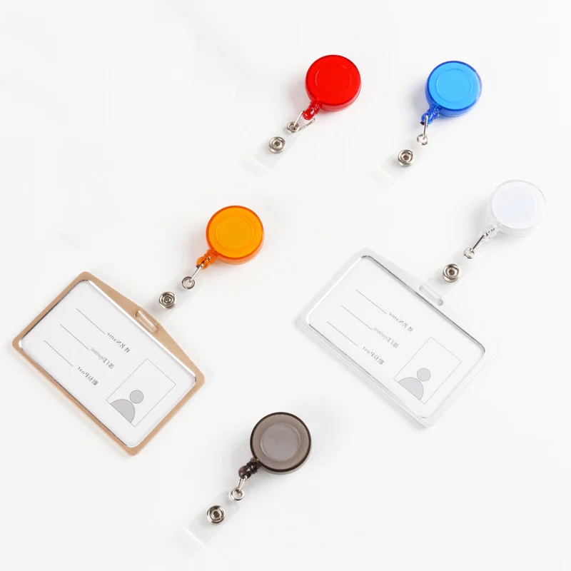 

Aluminum Alloy Name Badge Holder Employee's Staf Work Card Cover with Plastic Badge Reel Card Pocket Clip Bus Pass Card Sleeve