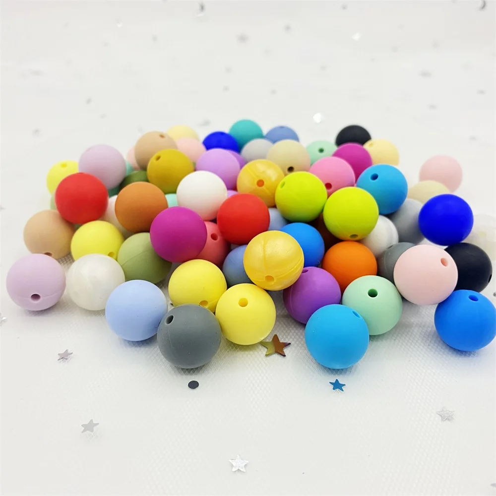 100pcs 15mm 실리콘 구슬 젖니가 남 둥근 구슬 젖꼭지 체인 DIY 완구 실리콘 Teether BPA 무료 팔찌 목걸이 아이