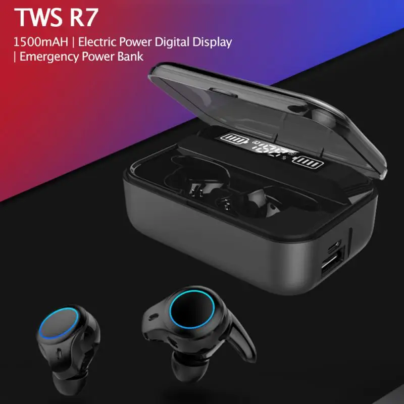 TWS Wireless Sports Headset Stereo Bluetooth 5 0 Headphone With LED Display Charging case breathing light Support iOS Android