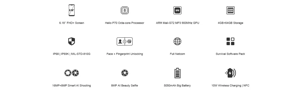 4gb + 128gb Original Doogee Impermeável Telefone Móvel Helio P70 Octa Núcleo 16mp 8mp 6.18 12v2a 5050mah Nfc Android 9.0 S90c Ip68 4 Cheap Celulares