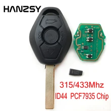 3 botão chave remota do carro para bmw x3 x5 z3 z4 1/3/5/7 série ews sistema pcf7935 chip id44 com 433 mhz ou 315 mhz & hu92 lâmina