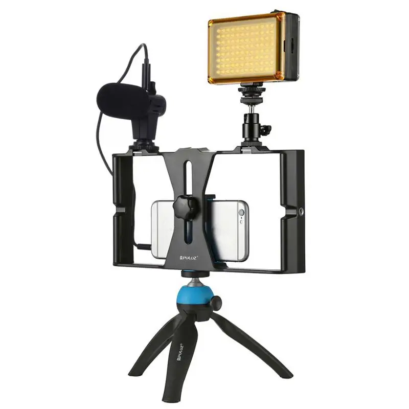

PULUZ Smartphone Video Rig + LED Studio Light + Video Microphone + Mini Tripod Mount Kits with Cold Shoe Tripod Head for iPhone