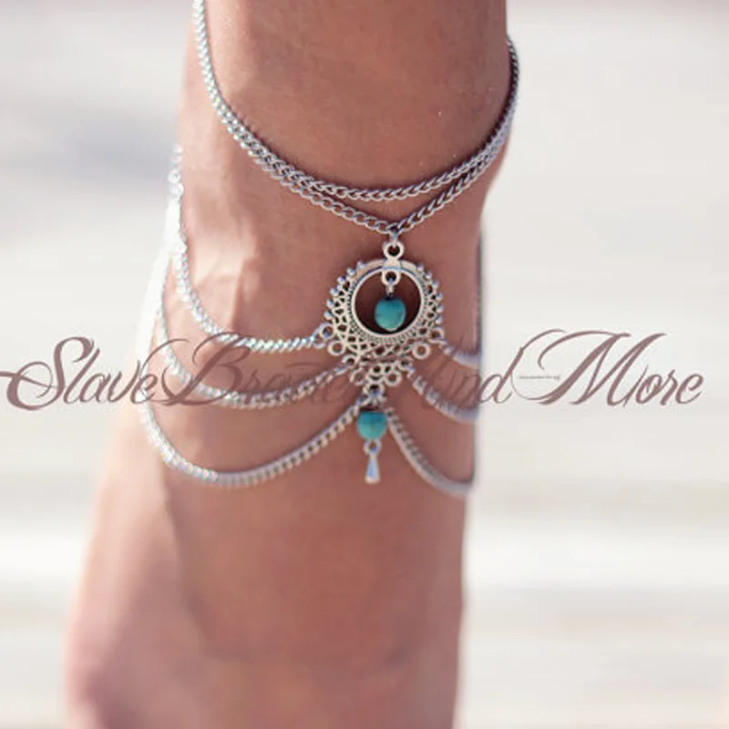 

Europe And America Turquoise Accessories Simple Women's Tassels Multilayer Versatile Anklet Foot Ornaments K081