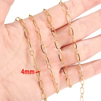 

100% Stainless Steel Chain Meter For Jewelry Making Gold Color Metal Oval Chains By Meter Acero Inoxidable Cadenas Por Metros 1M