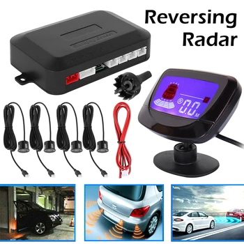 

Front Rear Car Reverse 4 White Parking Sensors Kit Alarm Buzzer System Display