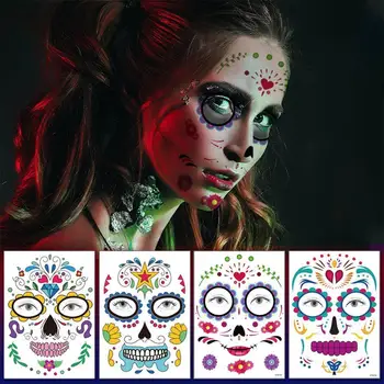 

Halloween Face Sticker Waterproof Sweat Personalized Decoration Day Dead Of Face Funny Sticker Makeup The Tattoo Masquerade