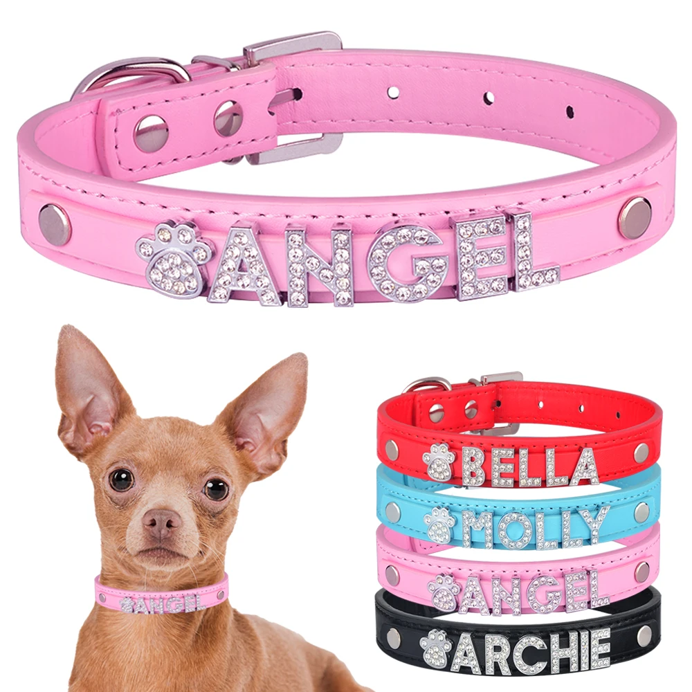 Small Boy Girl Cute Green Red Cat Collar Puppy Small Adjustable Personalized Dog Collar Rhinestone Bling Charms Dogs Name dog collar pet collar